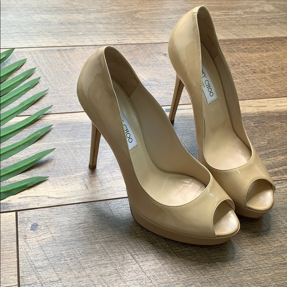 Jimmy Choo Shoes - Jimmy Choo Patent Leather Peep Toe Pumps sz 9 1/2
